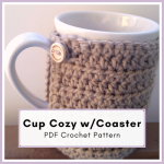 Blog Featured Image (29) Crochet Cup Cozy Pattern, Built in Coaster, PDF Download