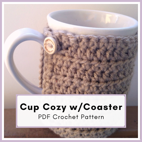 Blog Featured Image (29) Crochet Cup Cozy Pattern, Built in Coaster, PDF Download